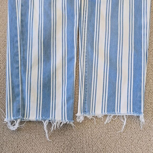 American Eagle Blue and White Striped Mom Jeans - Size 0 Long - Picture 6 of 11